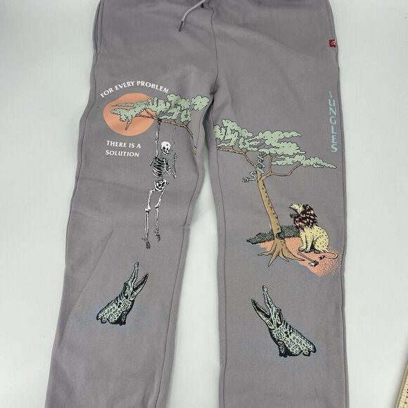 Jungles For Every Problem Sweatpants Men's 2XL Gray Graphic Print Drawstring - Picture 15 of 16